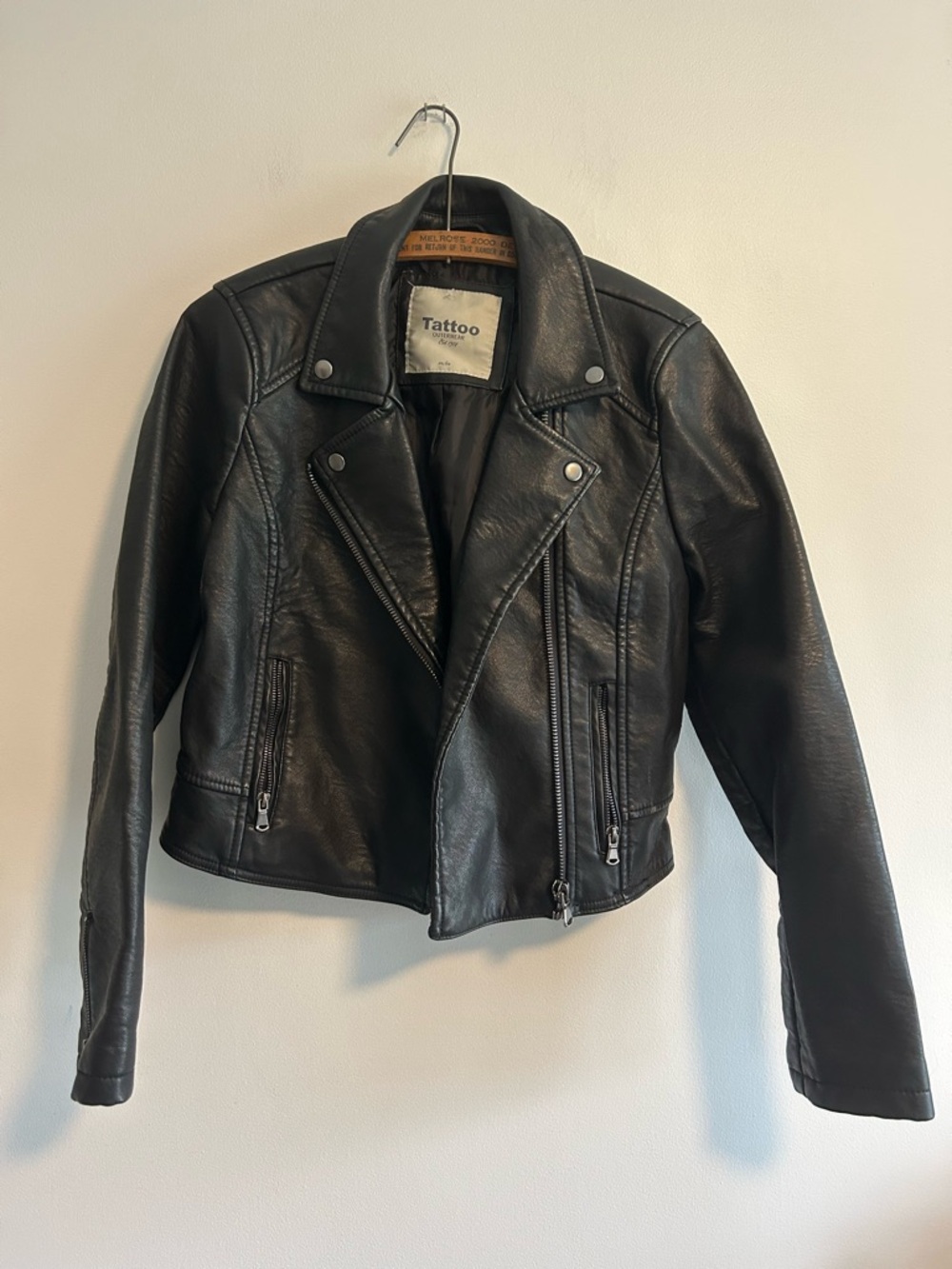 Tattoo medium Black Faux Leather pleather Moto zip up Jacket